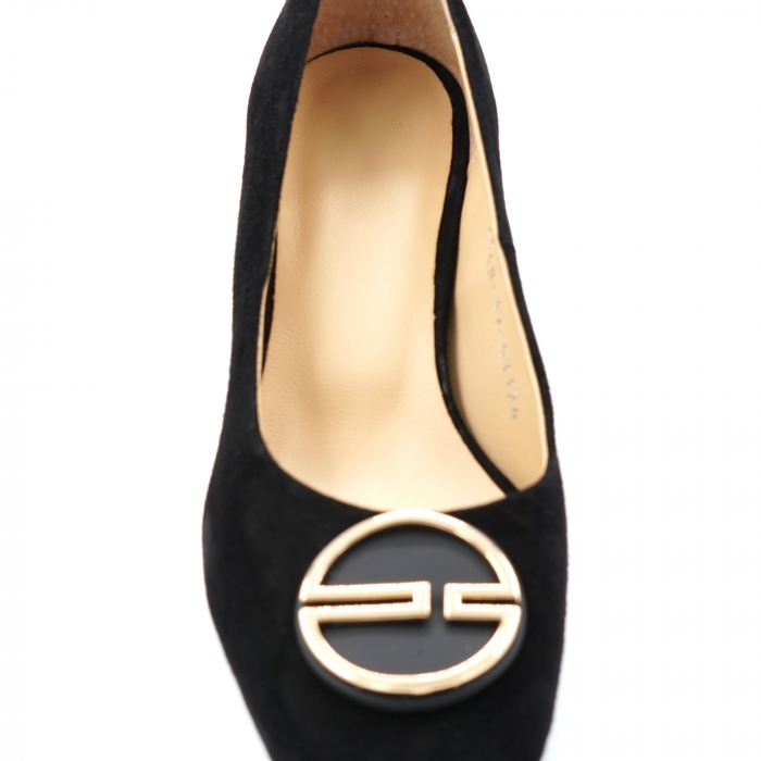 Pantofi dama din piele naturala intoarsa neagra cu varf patrat si toc mic gros 4 cm 51124-24 [5]