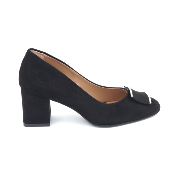 Pantofi dama din piele naturala intoarsa neagra cu varf ascutit si toc mediu gros imbracat 7 cm 51424-4-24 [3]