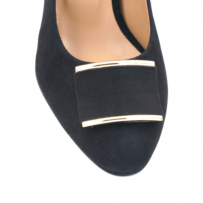 Pantofi dama din piele naturala intoarsa neagra cu varf ascutit si toc mediu gros imbracat 7 cm 51424-4-24 [4]