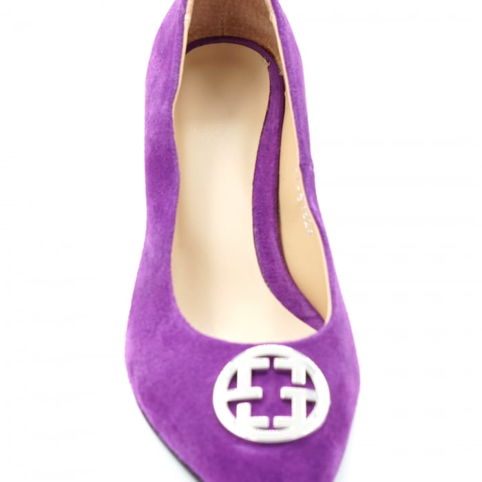 Pantofi dama din piele naturala intoarsa mov cu varf ascutit si toc mic gros imbracat 4 cm 51824-2-24 [5]