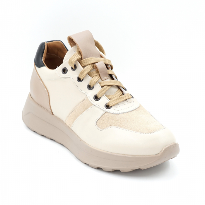 Pantofi dama tip adidas din piele naturala bej si neagra cu varf rotund si talpa 4 cm 52321-1-24 [2]