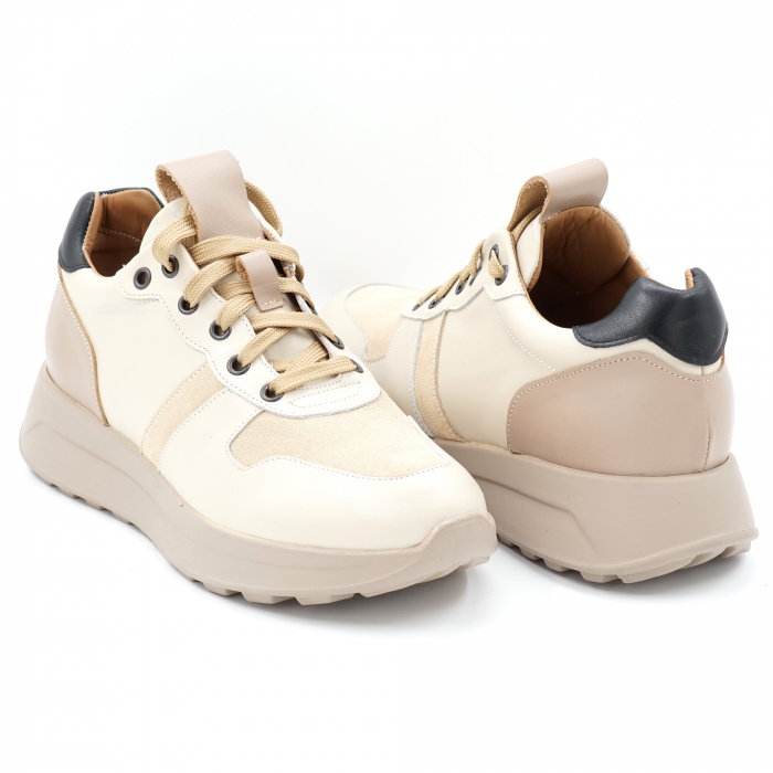 Pantofi dama tip adidas din piele naturala bej si neagra cu varf rotund si talpa 4 cm 52321-1-24 [3]