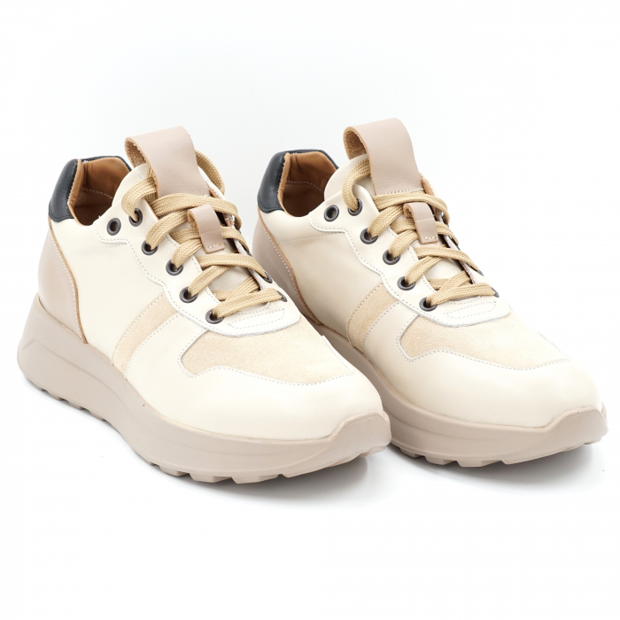 Pantofi dama tip adidas din piele naturala bej si neagra cu varf rotund si talpa 4 cm 52321-1-24 [4]
