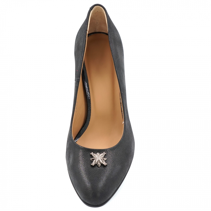 Pantofi dama din piele naturala neagra texturata cu varf ascutit si toc mic gros 6 cm 52323-24 [5]