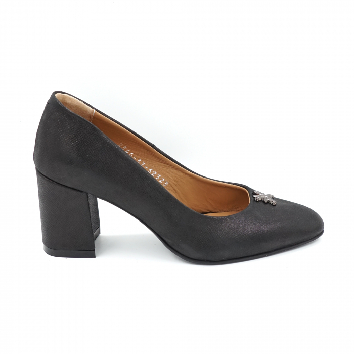 Pantofi dama din piele naturala neagra texturata cu varf ascutit si toc mic gros 6 cm 52323-24 [4]
