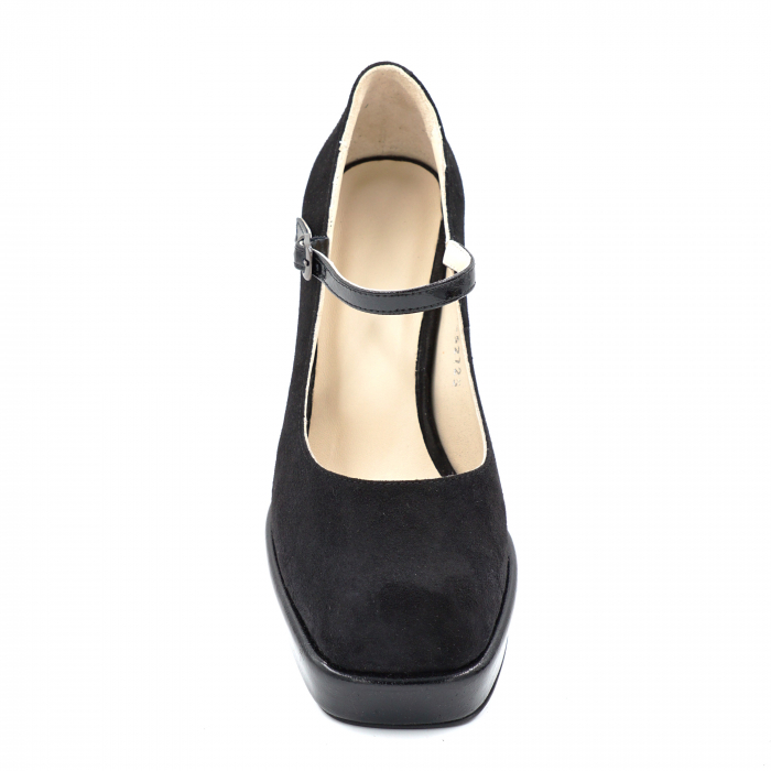 Pantofi dama din piele naturala intoarsa neagra varf patrat cu platforma 2 cm si toc gros 9 cm, 52723-1-24 [5]