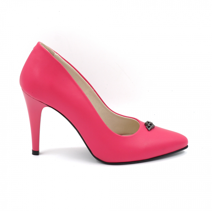 Pantofi dama din piele naturala fucsia cu varf ascutit stileto toc mediu subtire 7 cm 52824-24 [3]