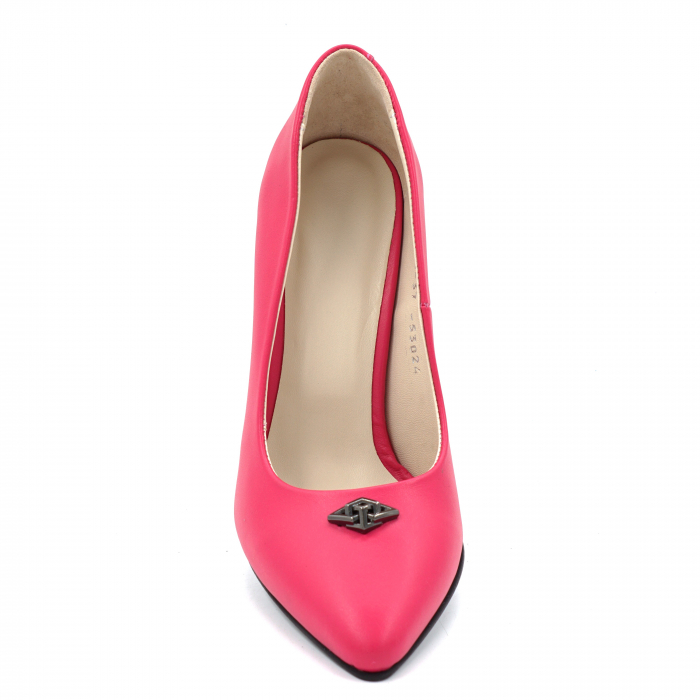 Pantofi dama din piele naturala fucsia cu varf ascutit stileto toc mediu subtire 7 cm 52824-24 [6]