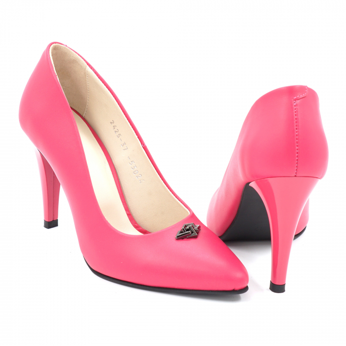 Pantofi dama din piele naturala fucsia cu varf ascutit stileto toc mediu subtire 7 cm 52824-24 [5]