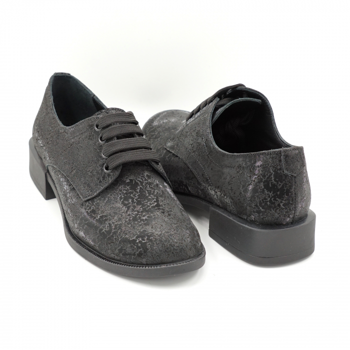 Pantofi dama casual loafers din piele naturala neagra cu insertii cu varf rotund si talpa joasa 2 cm  53017-1-24 [4]