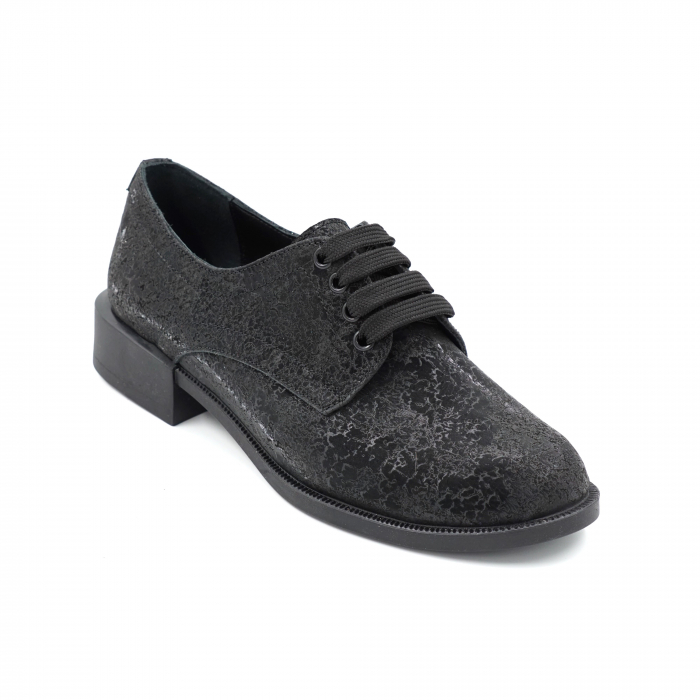 Pantofi dama casual loafers din piele naturala neagra cu insertii cu varf rotund si talpa joasa 2 cm  53017-1-24 [2]