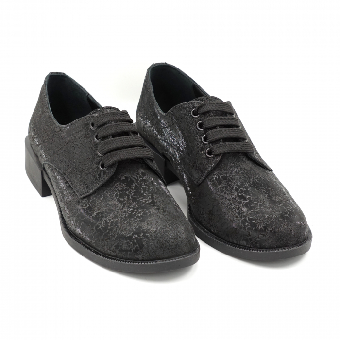 Pantofi dama casual loafers din piele naturala neagra cu insertii cu varf rotund si talpa joasa 2 cm  53017-1-24 [3]