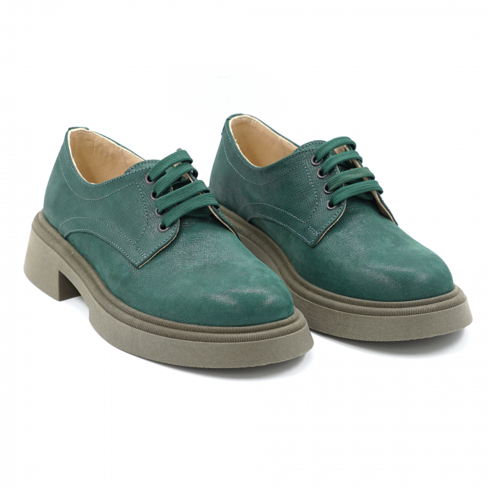 Pantofi dama casual loafers din piele naturala verde menta cu insertii cu varf rotund si talpa 3 cm 53017-10-24 [3]