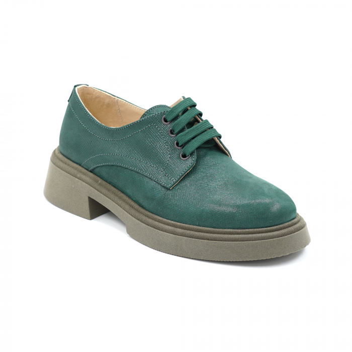 Pantofi dama casual loafers din piele naturala verde menta cu insertii cu varf rotund si talpa 3 cm 53017-10-24 [2]