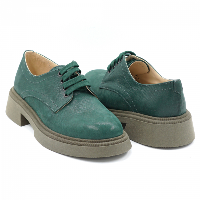 Pantofi dama casual loafers din piele naturala verde menta cu insertii cu varf rotund si talpa 3 cm 53017-10-24 [4]