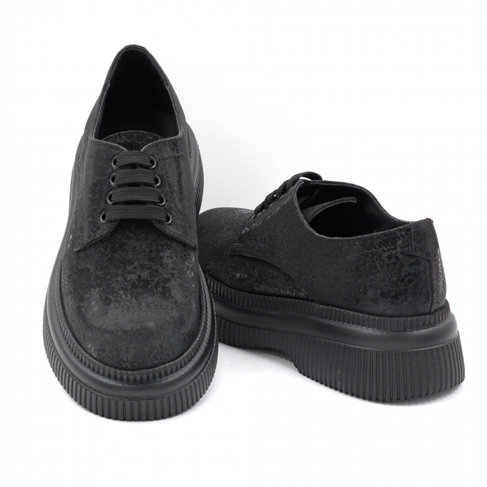 Pantofi dama casual din piele naturala neagra cu imprimeu cu varf rotund si talpa de 4 cm 53017-11-24 [4]