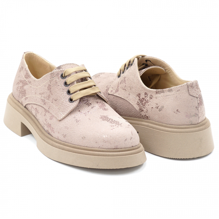 Pantofi dama casual loafers din piele naturala bej cu insertii ,cu varf rotund si talpa 3 cm  53017-14-24 [3]