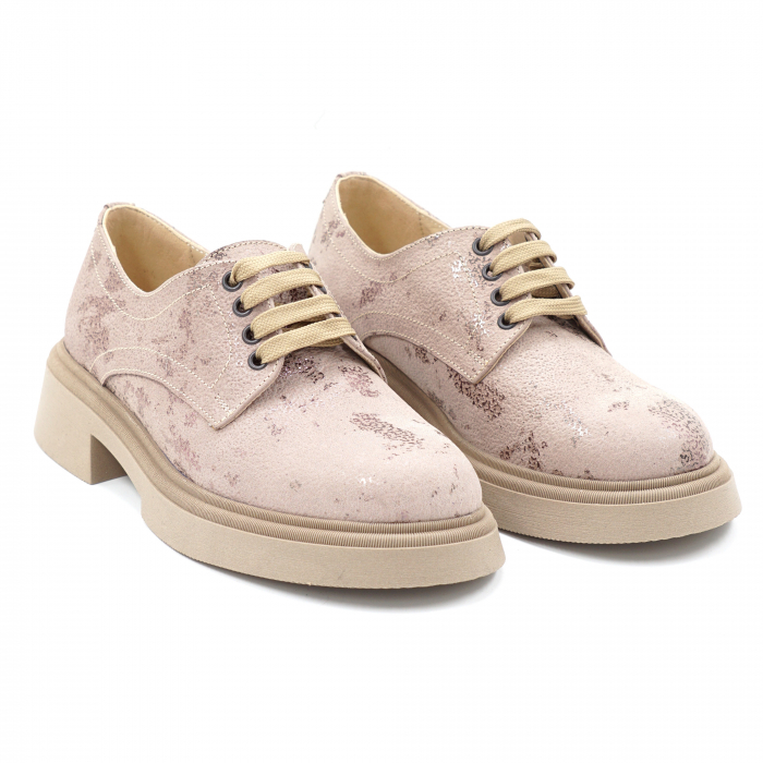Pantofi dama casual loafers din piele naturala bej cu insertii ,cu varf rotund si talpa 3 cm  53017-14-24 [4]