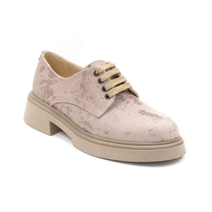 Pantofi dama casual loafers din piele naturala bej cu insertii ,cu varf rotund si talpa 3 cm  53017-14-24 [2]
