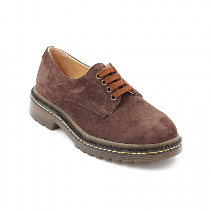 Pantofi dama casual din piele naturala intoarsa maro cu varf rotund si talpa 3 cm  53017-2-24 [2]