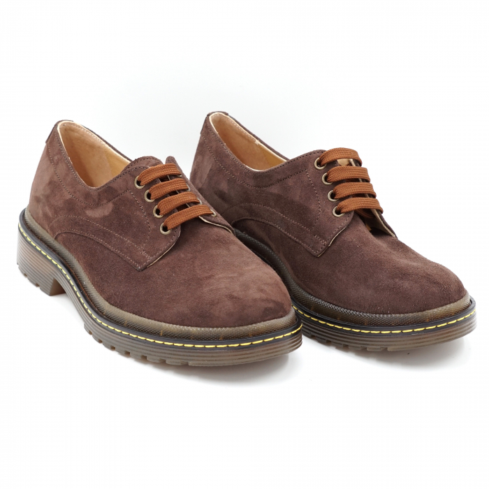 Pantofi dama casual din piele naturala intoarsa maro cu varf rotund si talpa 3 cm  53017-2-24 [3]