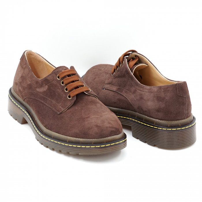 Pantofi dama casual din piele naturala intoarsa maro cu varf rotund si talpa 3 cm  53017-2-24 [4]