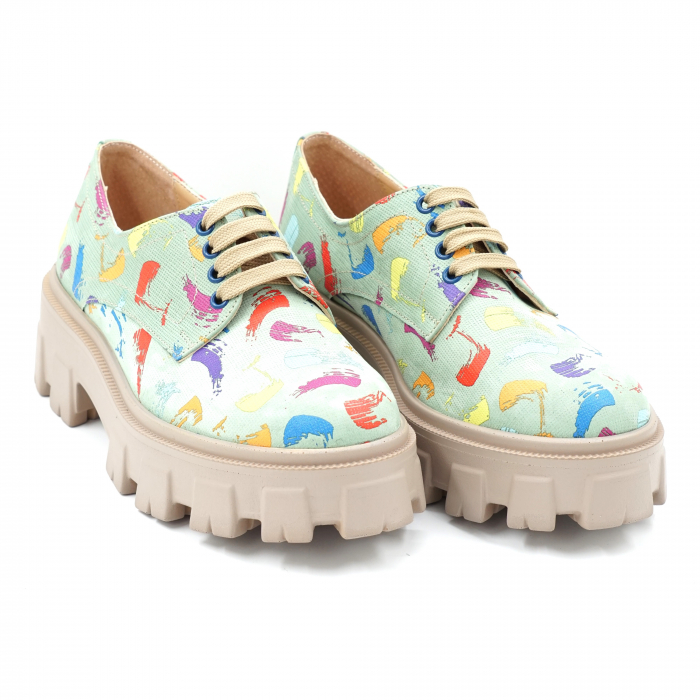 Pantofi dama casual din piele naturala  cu imprimeu multicolor cu varf rotund si talpa inalta 5 cm 53017-3-24 [3]