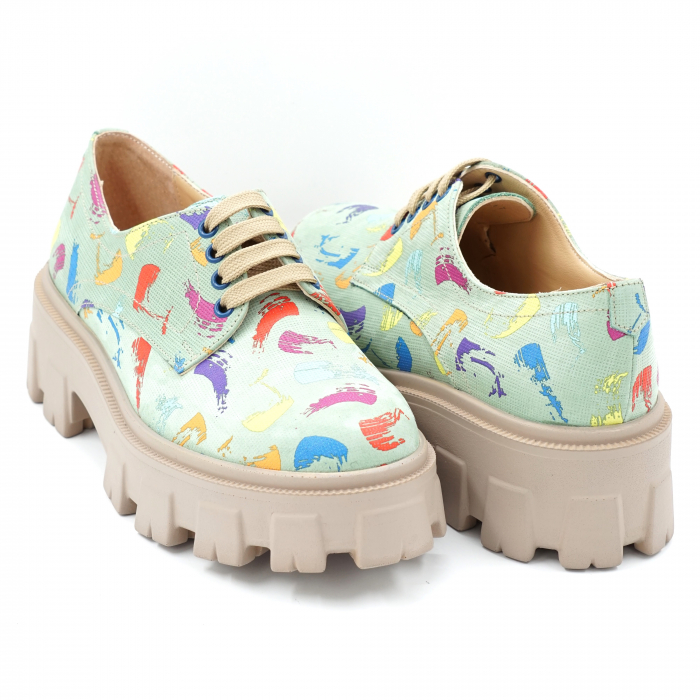 Pantofi dama casual din piele naturala  cu imprimeu multicolor cu varf rotund si talpa inalta 5 cm 53017-3-24 [4]