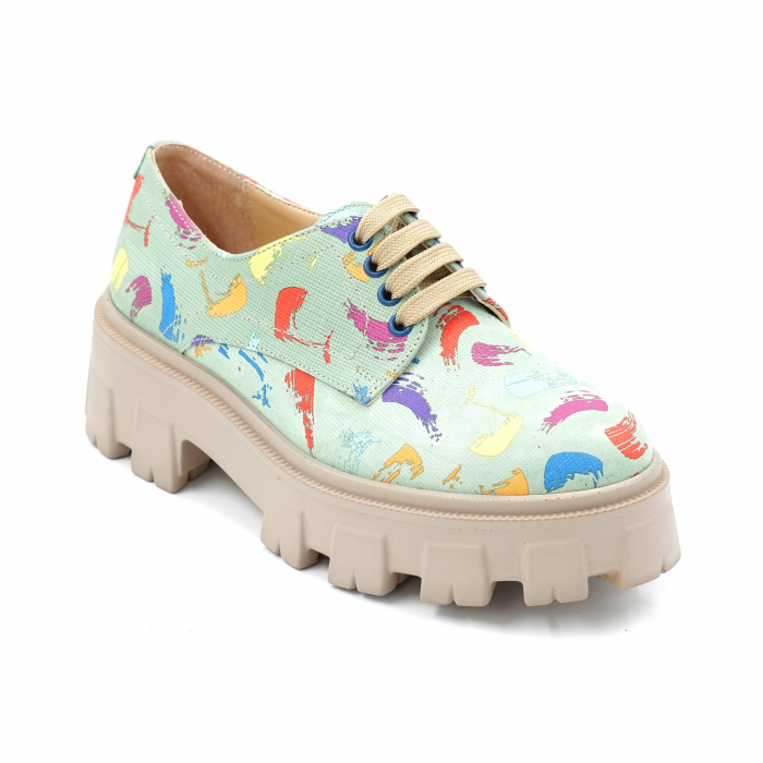 Pantofi dama casual din piele naturala  cu imprimeu multicolor cu varf rotund si talpa inalta 5 cm 53017-3-24 [2]