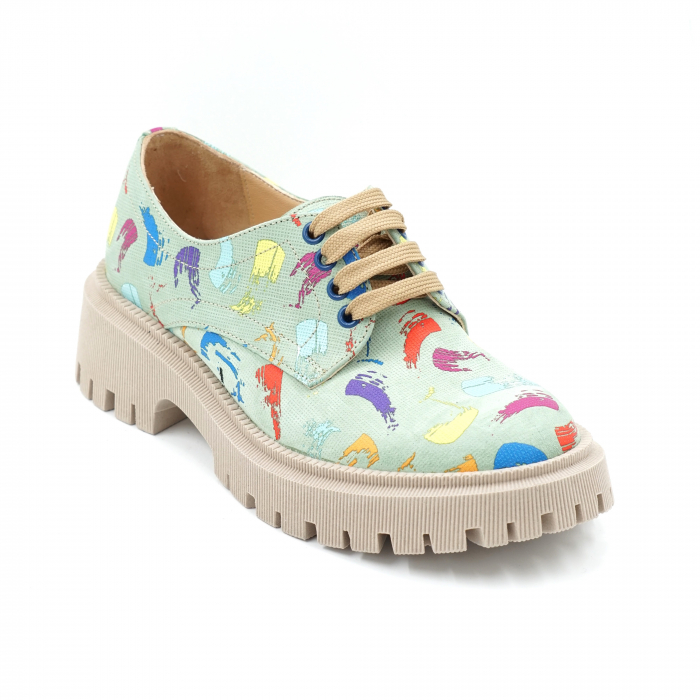 Pantofi dama casual din piele naturala cu imprimeu colorat cu varf rotund si talpa 4 cm 53017-4-24 [2]