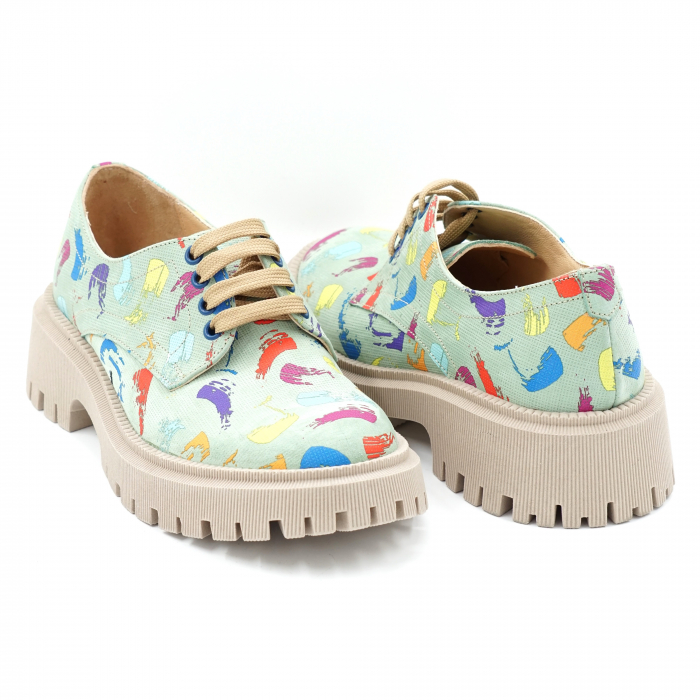 Pantofi dama casual din piele naturala cu imprimeu colorat cu varf rotund si talpa 4 cm 53017-4-24 [4]