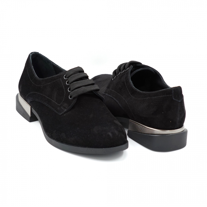 Pantofi dama casual loafers din piele naturala intoarsa neagra cu varf rotund si talpa joasa 2 cm 53017-5-24 [4]