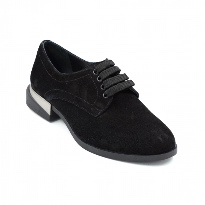Pantofi dama casual loafers din piele naturala intoarsa neagra cu varf rotund si talpa joasa 2 cm 53017-5-24 [2]