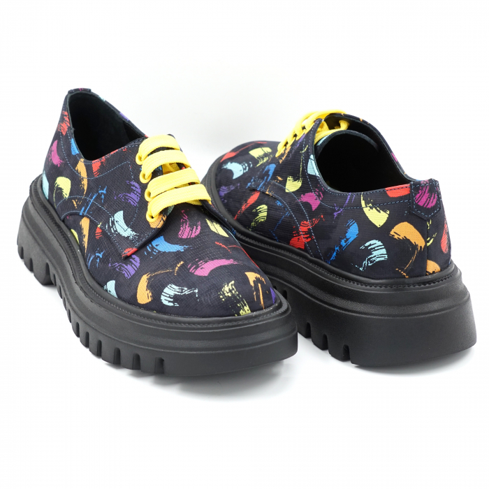 Pantofi dama casual din piele naturala cu imprimeu multicolor cu varf rotund si talpa 4 cm  53017-7-24 [4]