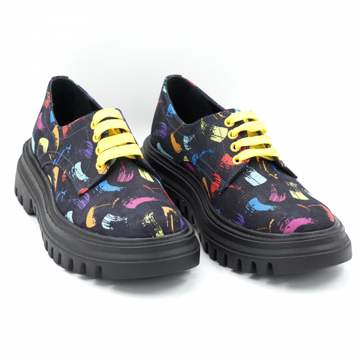 Pantofi dama casual din piele naturala cu imprimeu multicolor cu varf rotund si talpa 4 cm  53017-7-24 [3]