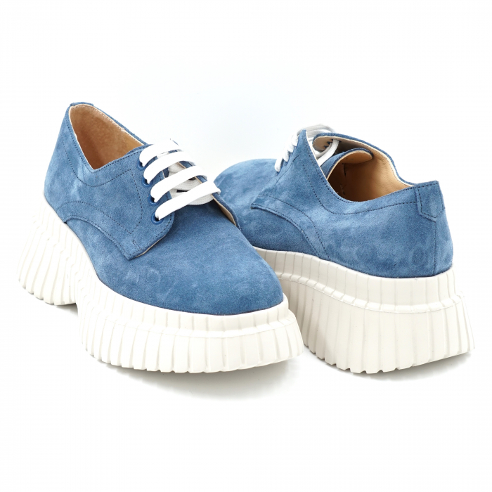 Pantofi dama casual  din piele naturala intoarsa albastru deschis cu varf rotund si talpa inalta 5 cm 53017-8-24 [4]