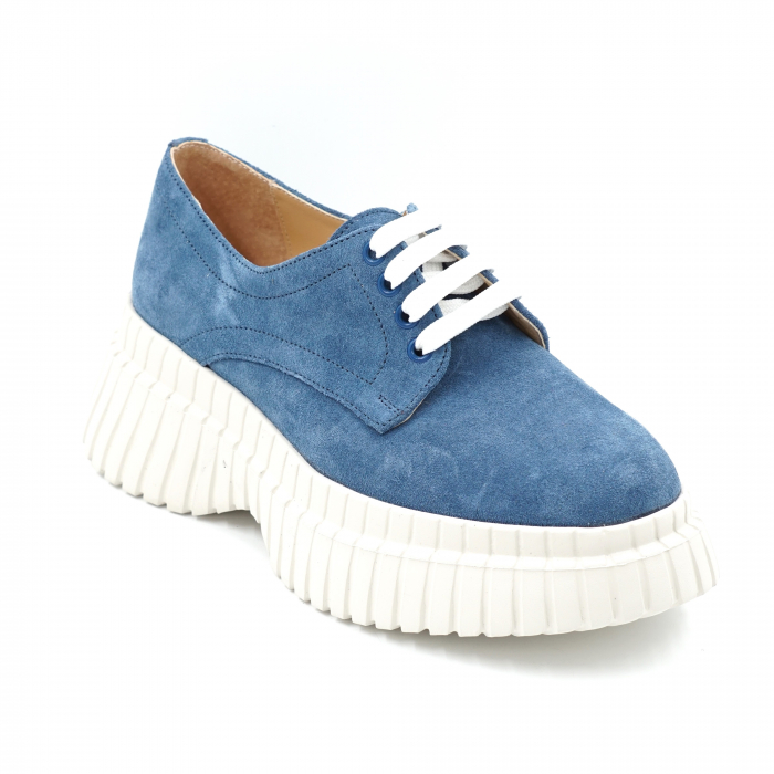 Pantofi dama casual  din piele naturala intoarsa albastru deschis cu varf rotund si talpa inalta 5 cm 53017-8-24 [2]