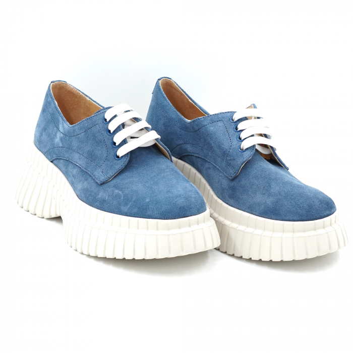 Pantofi dama casual  din piele naturala intoarsa albastru deschis cu varf rotund si talpa inalta 5 cm 53017-8-24 [3]