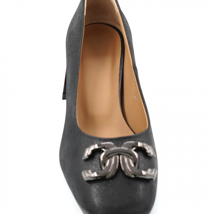 Pantofi dama din piele naturala neagra usor sidefata cu varf patrat si toc mic gros 4 cm 53123-24 [5]