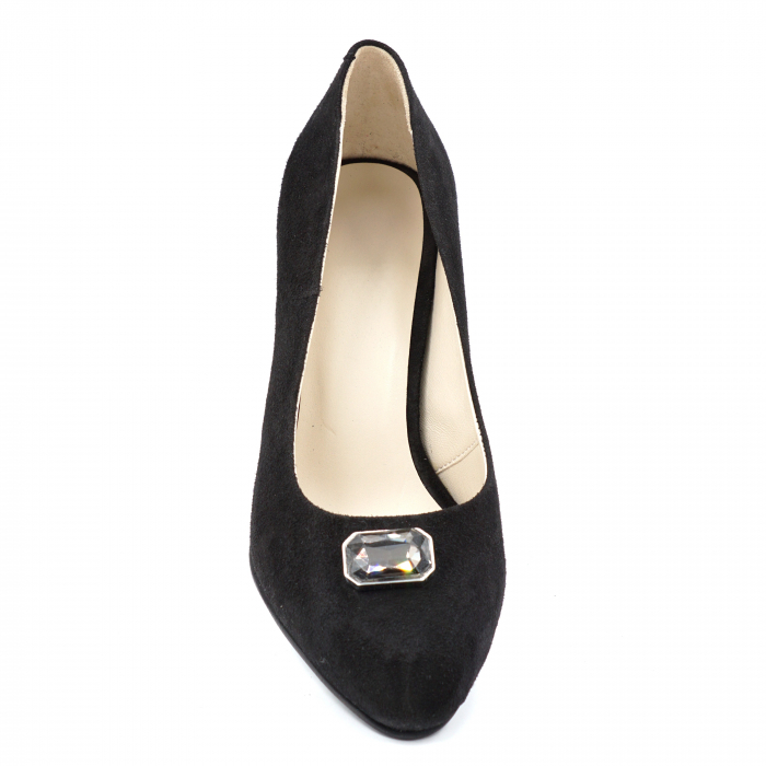Pantofi dama din piele naturala intoarsa neagra cu varf ascutit si toc mediu gros imbracat 7 cm 53124-24 [6]