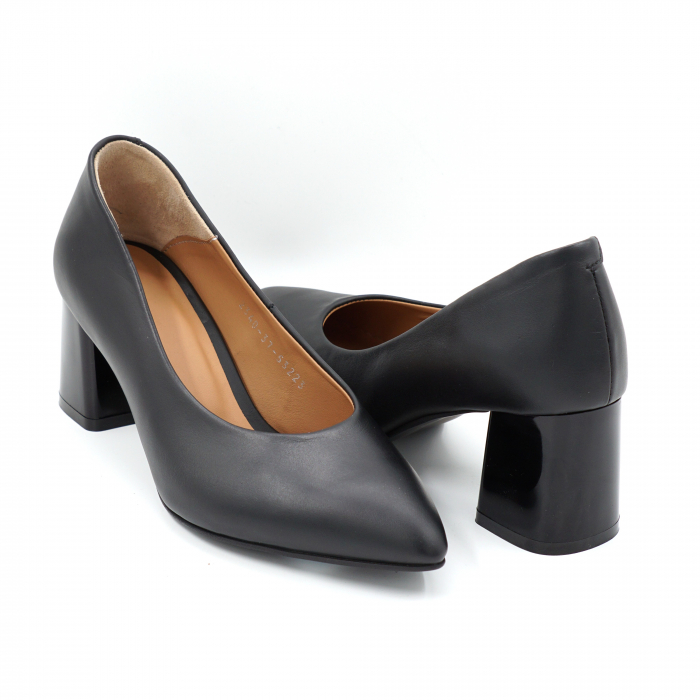 Pantofi dama din piele naturala neagra cu varf ascutit stileto si toc mic gros 6 cm 53223-24 [4]