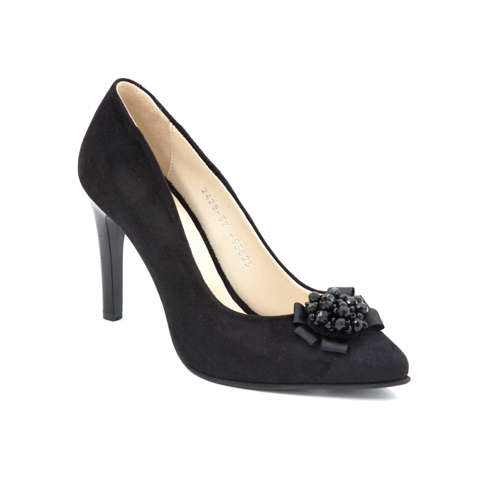 Pantofi dama din piele naturala intoarsa neagra cu varf ascutit stileto si toc inalt subtire 9 cm 53523-1-24 [4]