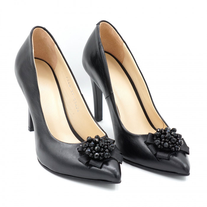 Pantofi dama din piele naturala neagra cu varf ascutit stileto si toc inalt subtire 9 cm 53523-1-24 [2]