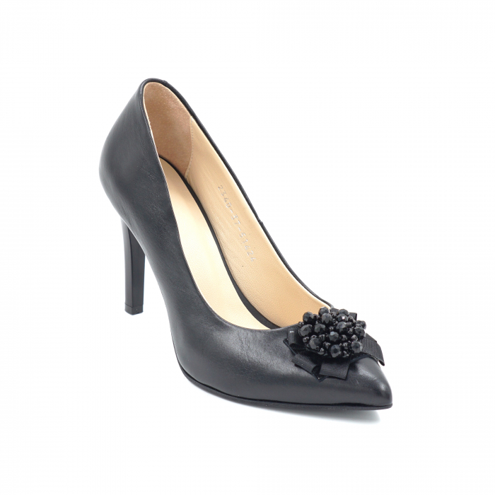Pantofi dama din piele naturala neagra cu varf ascutit stileto si toc inalt subtire 9 cm 53523-2-24 [4]