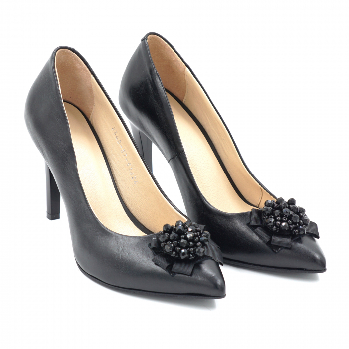 Pantofi dama din piele naturala neagra cu varf ascutit stileto si toc inalt subtire 9 cm 53523-2-24 [2]