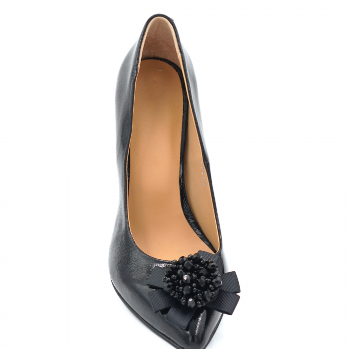 Pantofi dama din piele naturala lacuita neagra cu varf ascutit stileto si toc inalt subtire 9 cm 53523-24 [5]