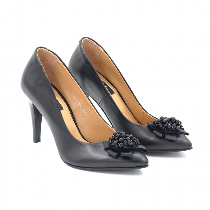 Pantofi dama din piele naturala neagra cu varf ascutit stileto si toc inalt subtire 10 cm 53523-3-24 [2]