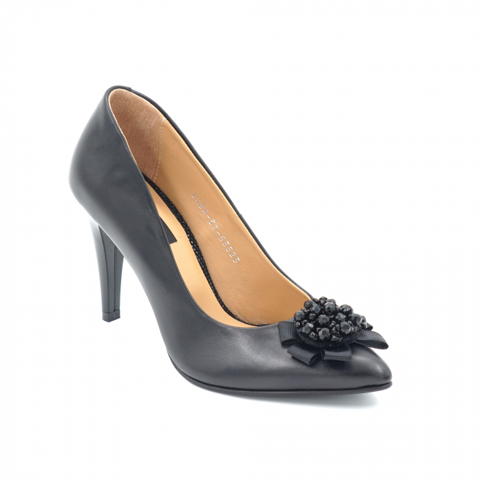Pantofi dama din piele naturala neagra cu varf ascutit stileto si toc inalt subtire 10 cm 53523-3-24 [4]