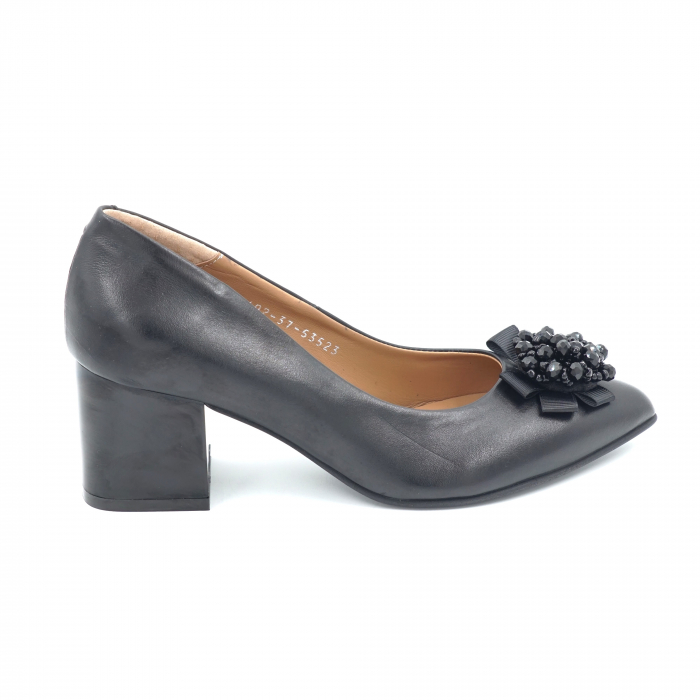 Pantofi dama din piele naturala neagra cu varf ascutit stileto si toc mic gros 6 cm 53523-4-24 [3]