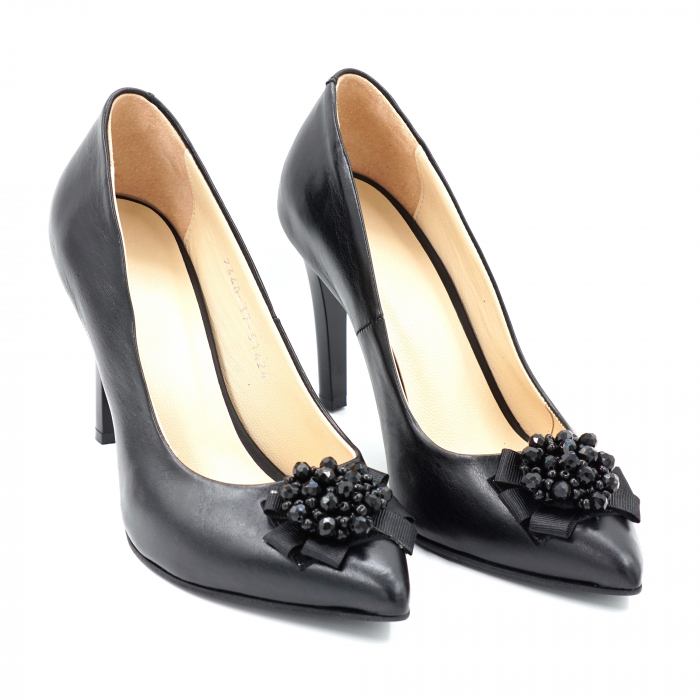 Pantofi dama din piele naturala neagra cu varf ascutit stileto si toc inalt subtire 9 cm 53523-24 [2]